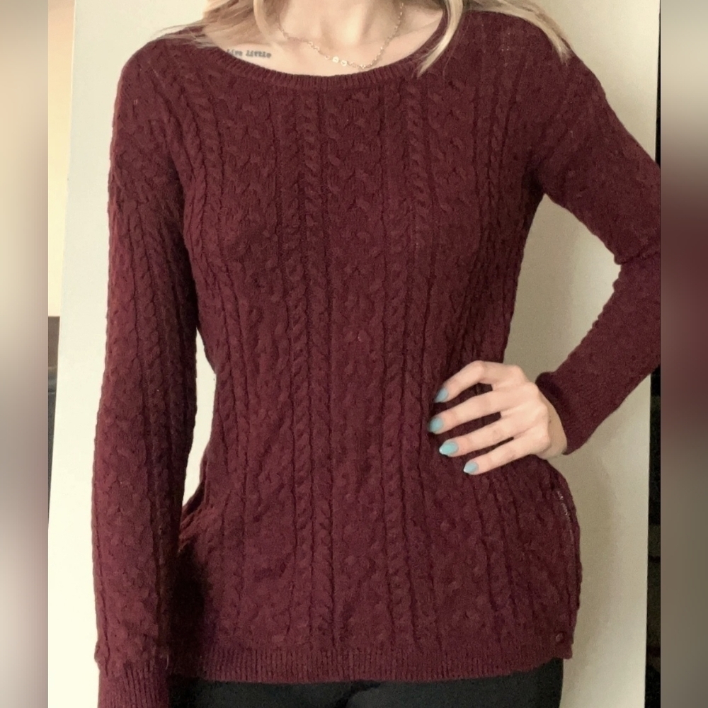 American Eagle Crew Neck Cable Knit Zip Side Sweater - Small - Picture 2 of 8